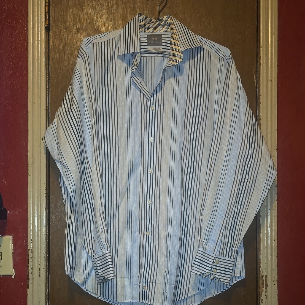 Thomas Dean Navy and White Striped Casual Shirt